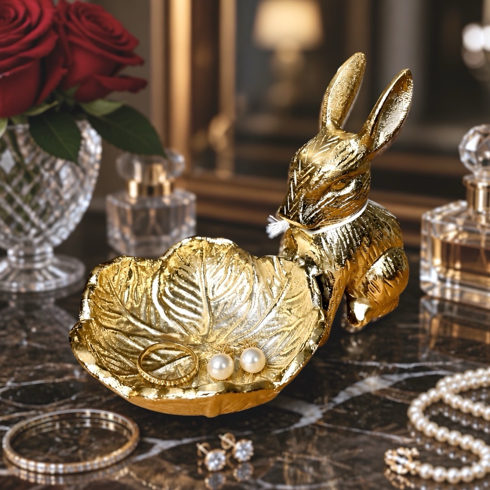Martha Stewart Gold Bunny & Cabbage Leaf Candy Bowl 8”.